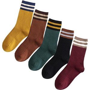 5 Pairs Fashion Striped Athletic Socks,Casual Cute Vintage Crew Socks,All Season